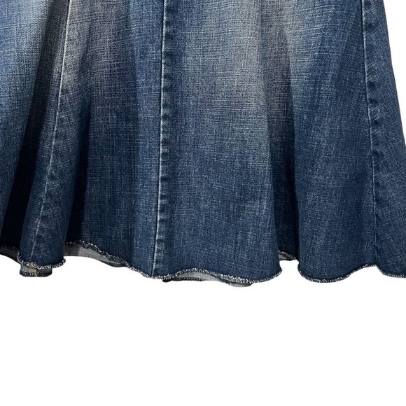 Y2K Mudd Denim Flared Skirt With Distressed Stitching & Back Pockets size 5 - Picture 4 of 7